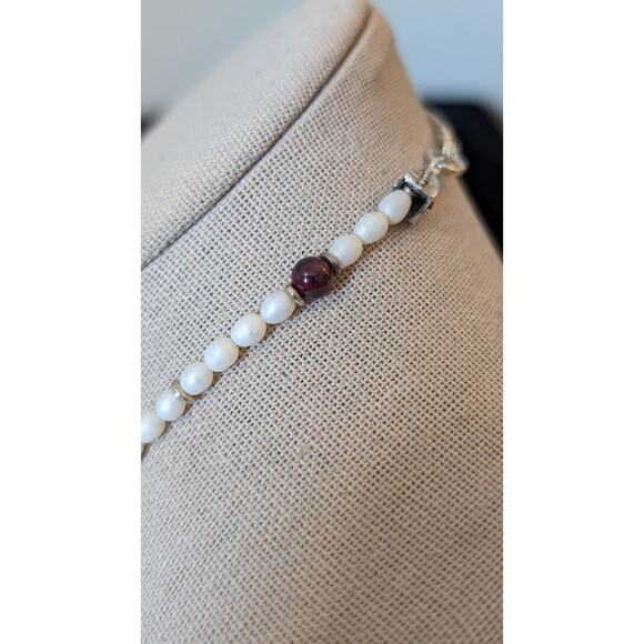 DEL Sterling Amber Heart Amber Garnet Freshwater Pearl Pendant Necklace - Picture 6 of 12